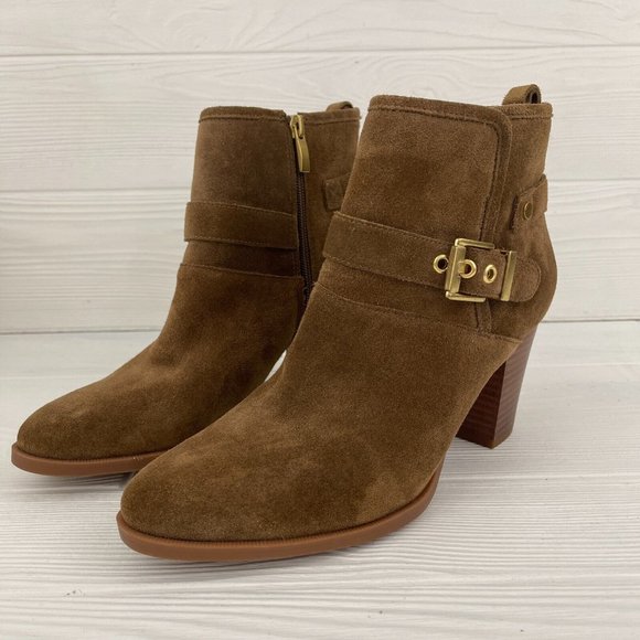 Franco Sarto Dorinda Brown Leather Suede Zipper Ankle Boots Booties Women's Sz 8 - Picture 1 of 12